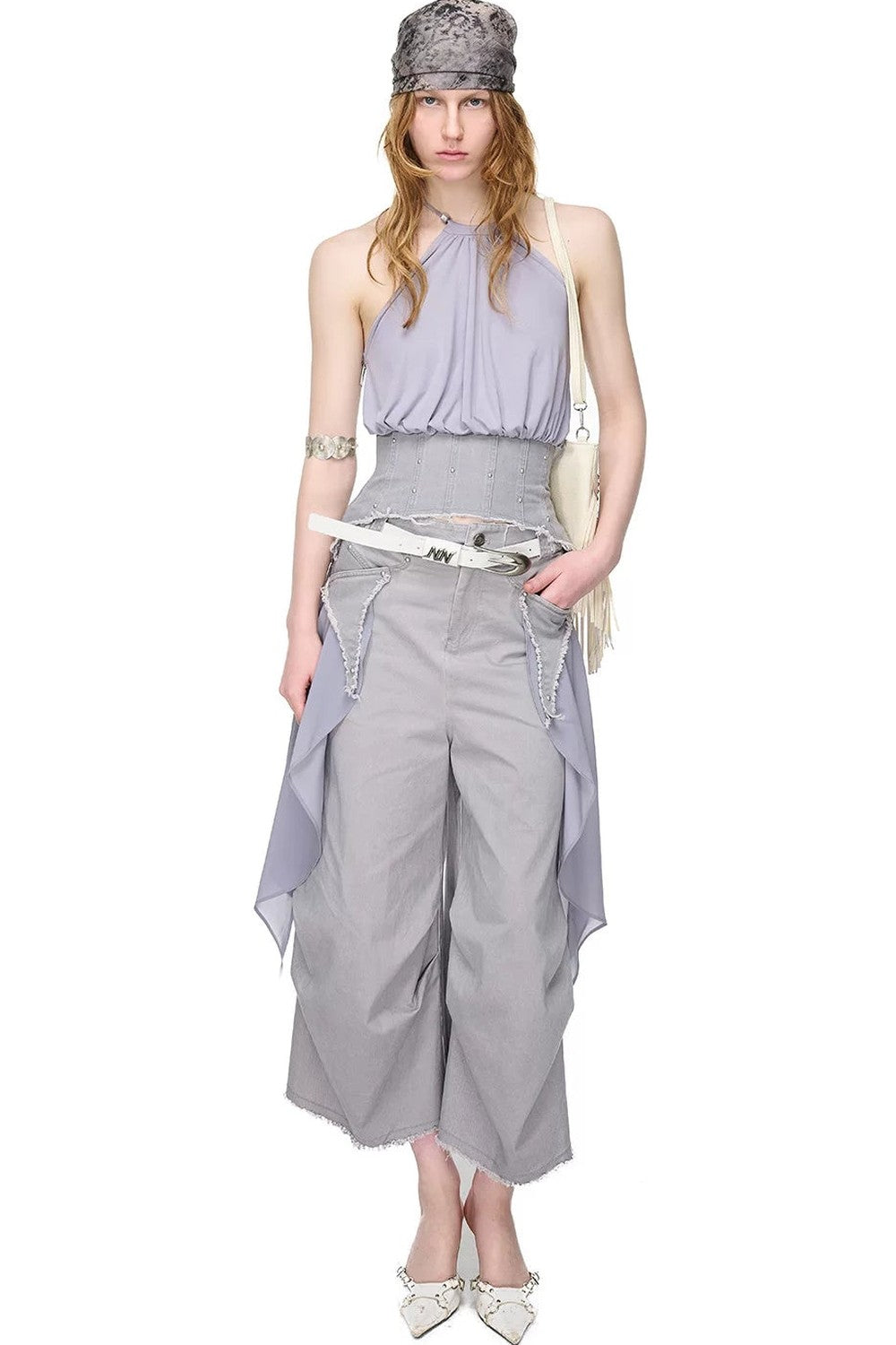 Washed Khaki Patchwork Halter Corset