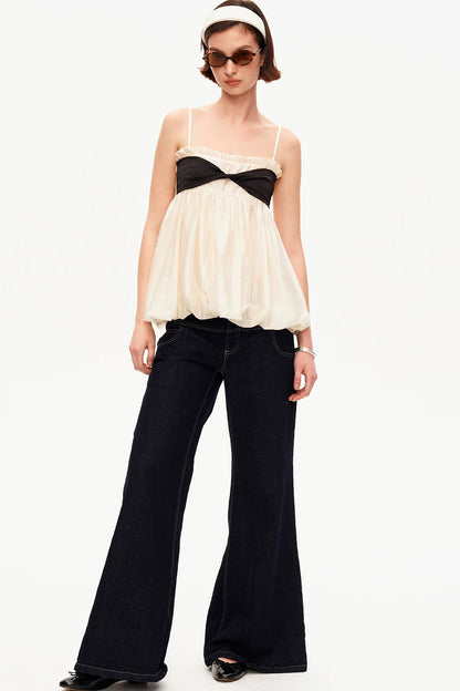 Tencel Knotted Strap Ruffle Tube Top