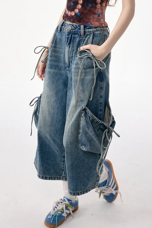 Cargo Wide-Leg Denim Jeans
