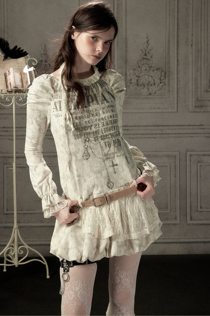 Beige Long Sleeve Halter Dress