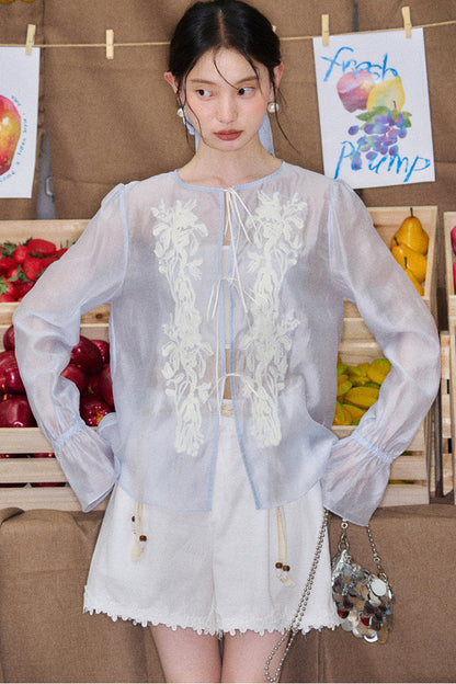 Embroidered Tencel Linen Blouse