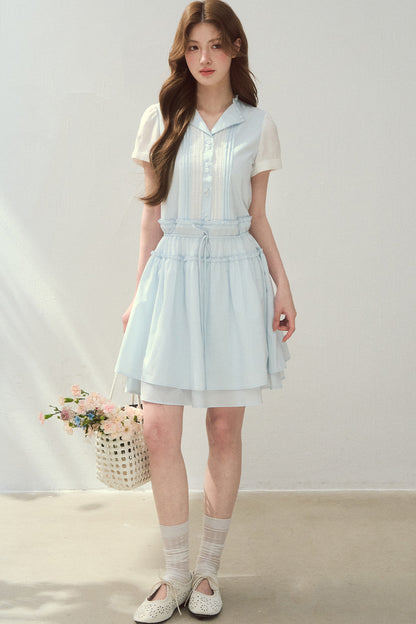 Sea Salt Blue Lyocell Layered Shirt Dress
