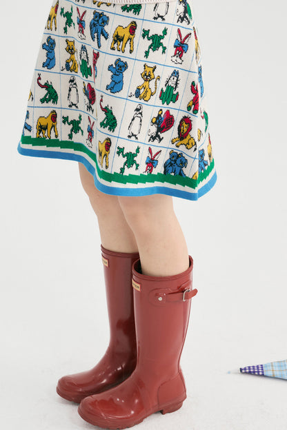 Colorful Animal Heart Knit A-Line Skirt
