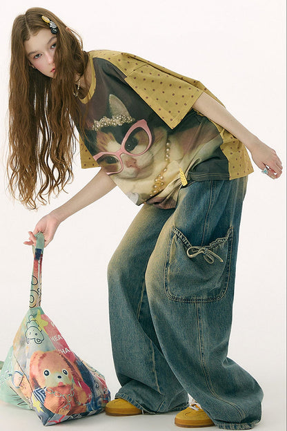 Cat Print Loose T-Shirt