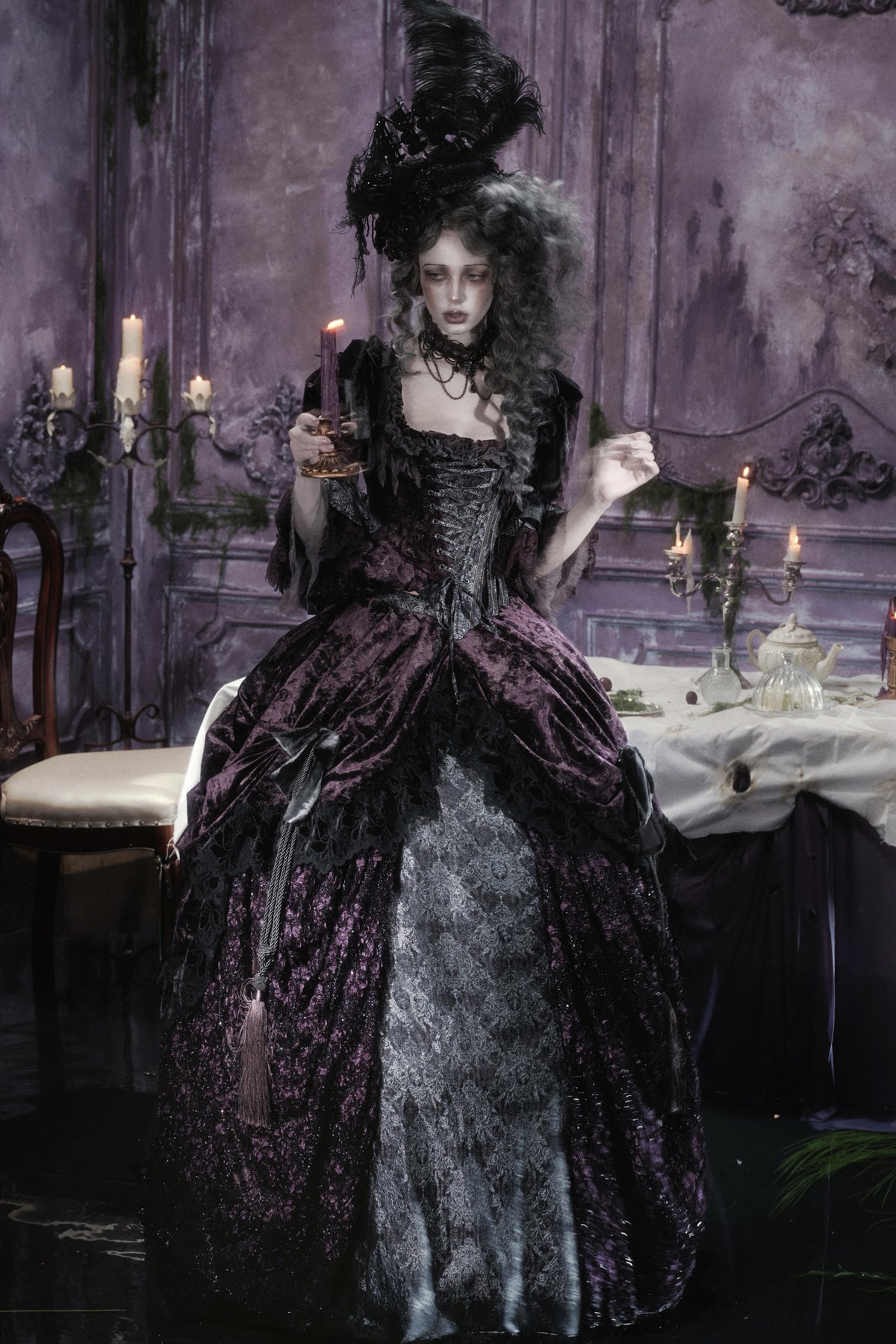 Gothic Dark Purple Bustle Skirt Set-Up