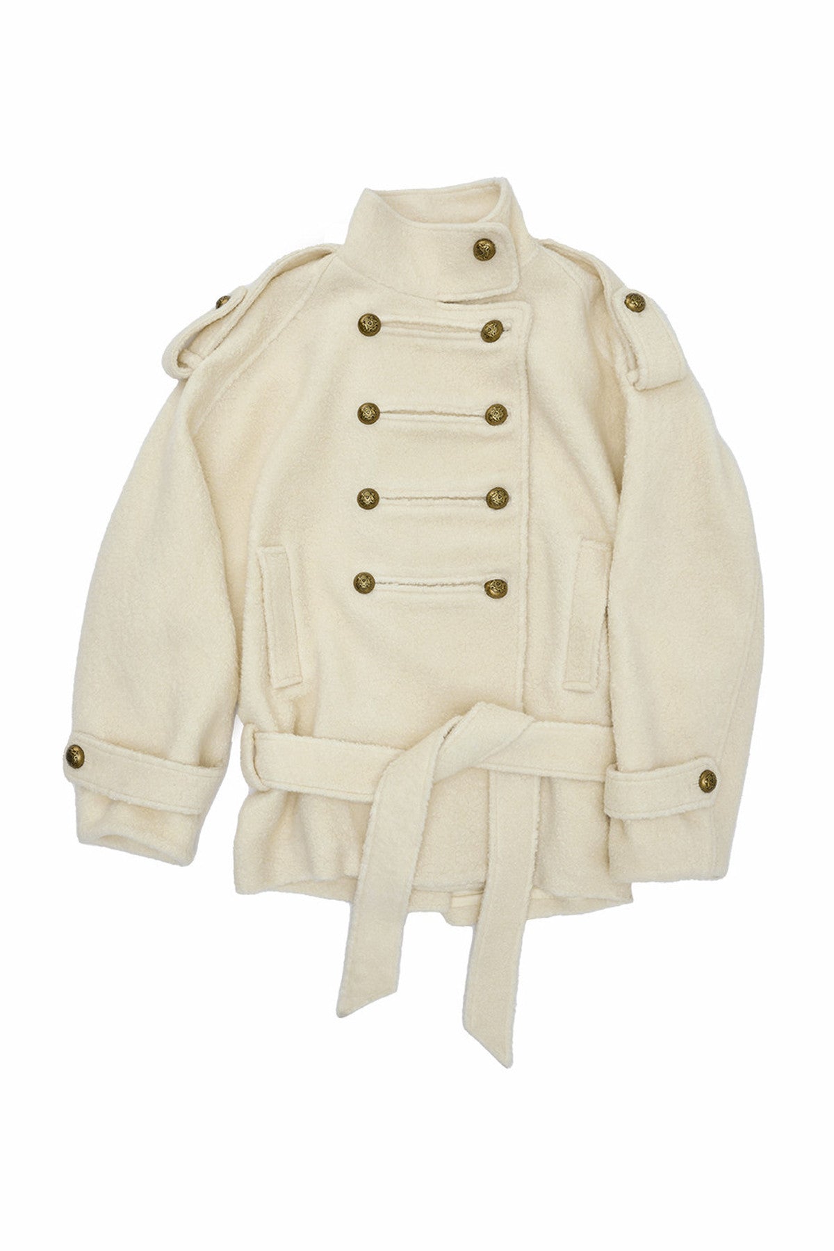 Double-Breasted Lace-Up Tweed Coat