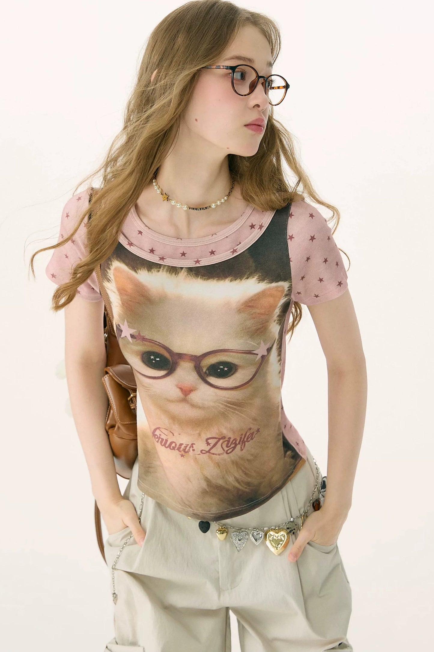 Retro Distressed Cat Print Top
