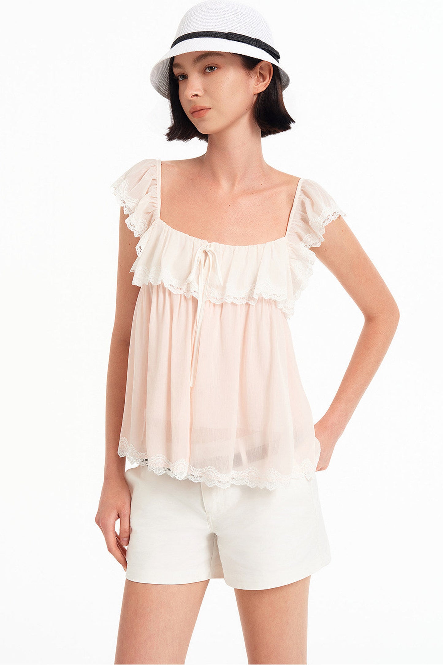 Modal Bow-Knot Square Neck Mesh Camisole