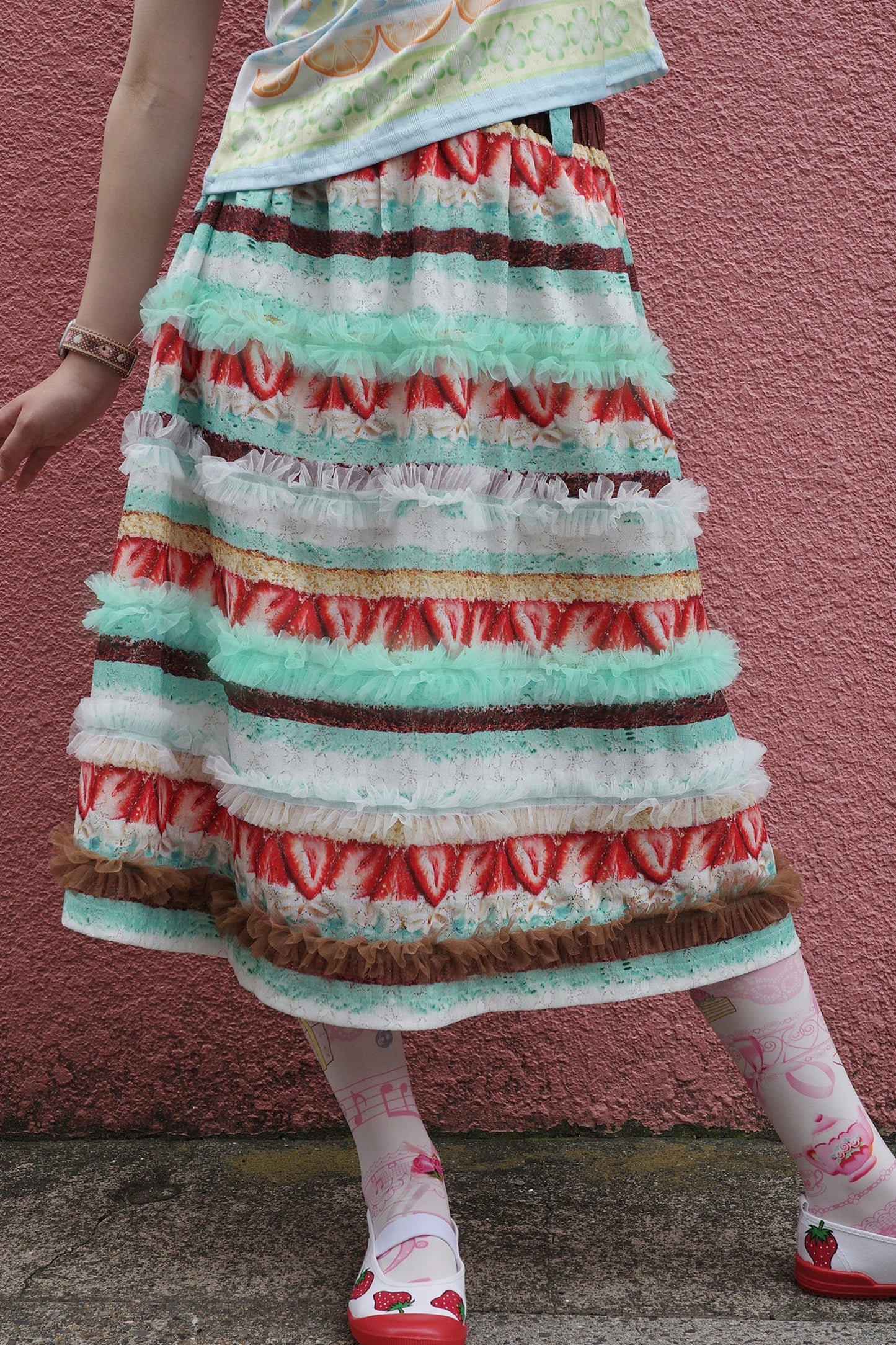 Strawberry Cake Lace Ruffle Skirt