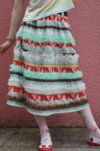 Strawberry Cake Lace Ruffle Skirt