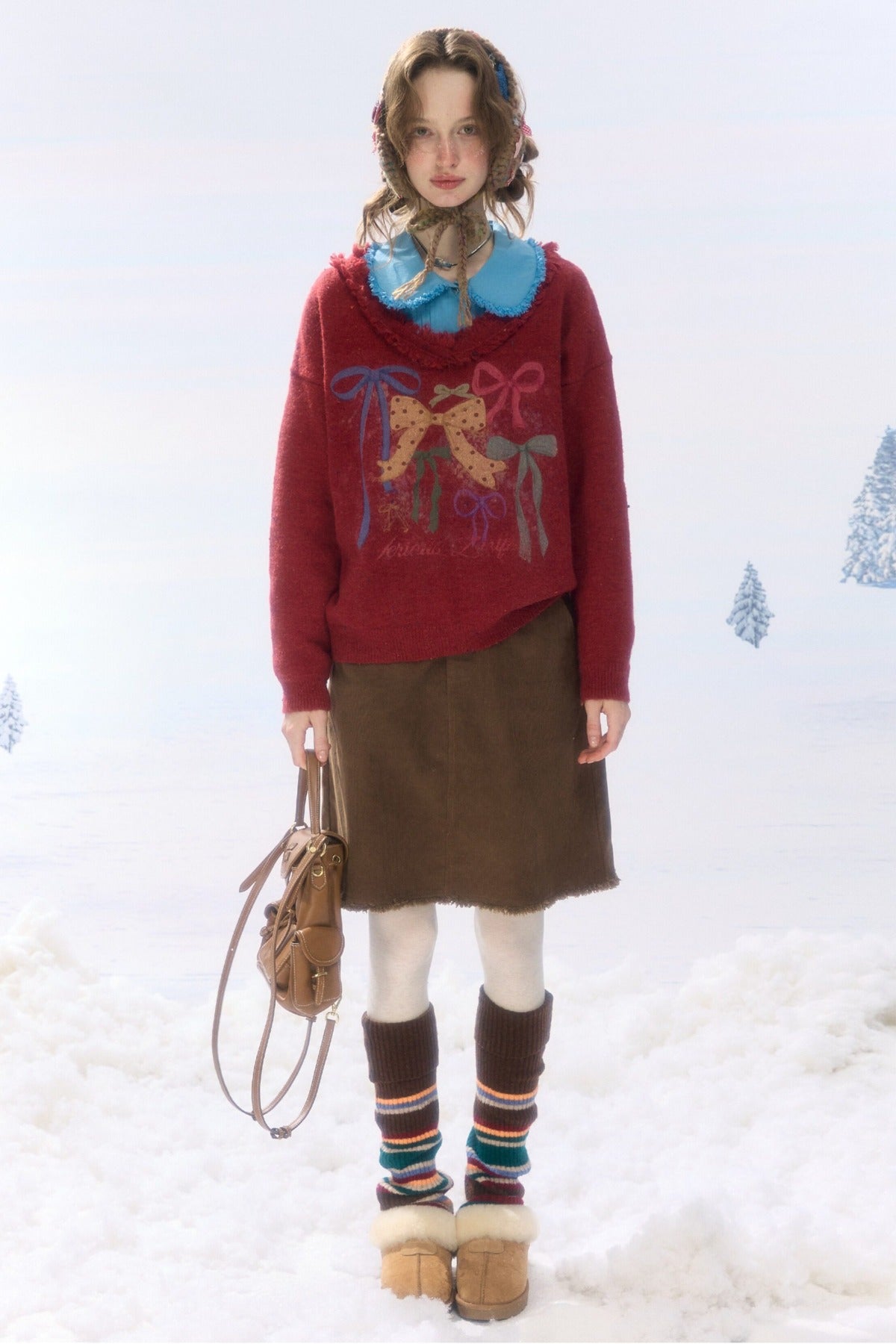 Brown Frayed Corduroy Mid-Length Skirt