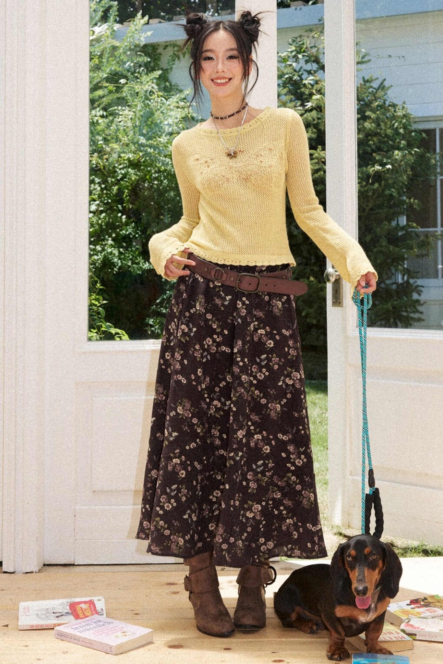 Vintage A-Line Elastic Waist Skirt