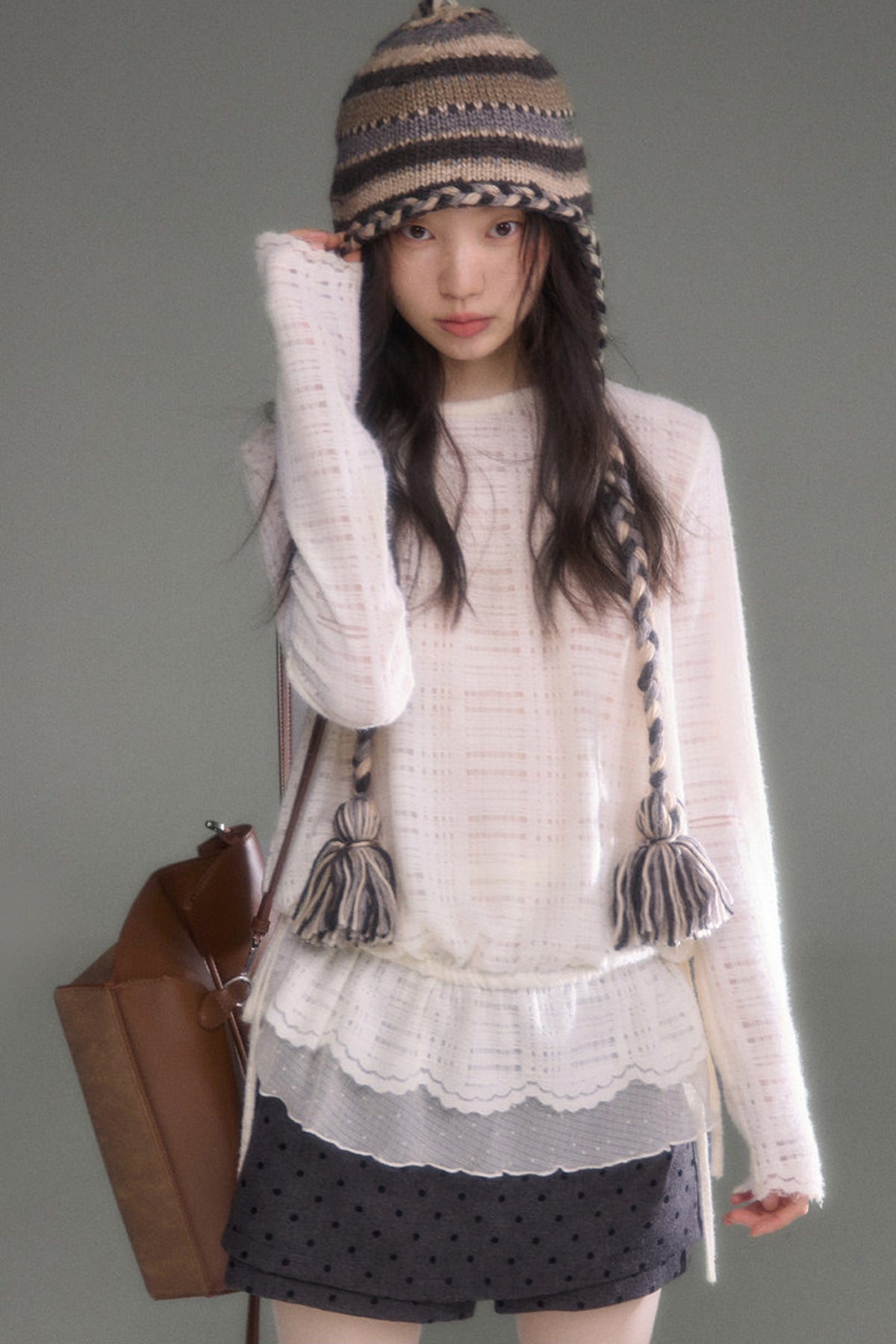 Plaid Lace Long Sleeve T-Shirt Skirt Set-Up