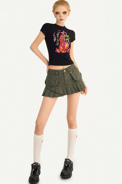 Cartoon Print Black Crop Top