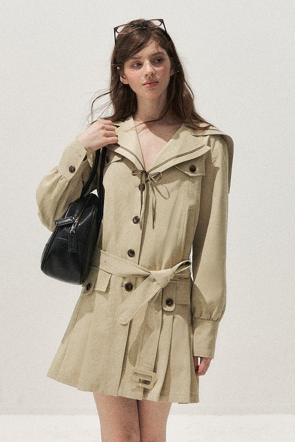 Navy Collar Khaki Trench Coat Dress