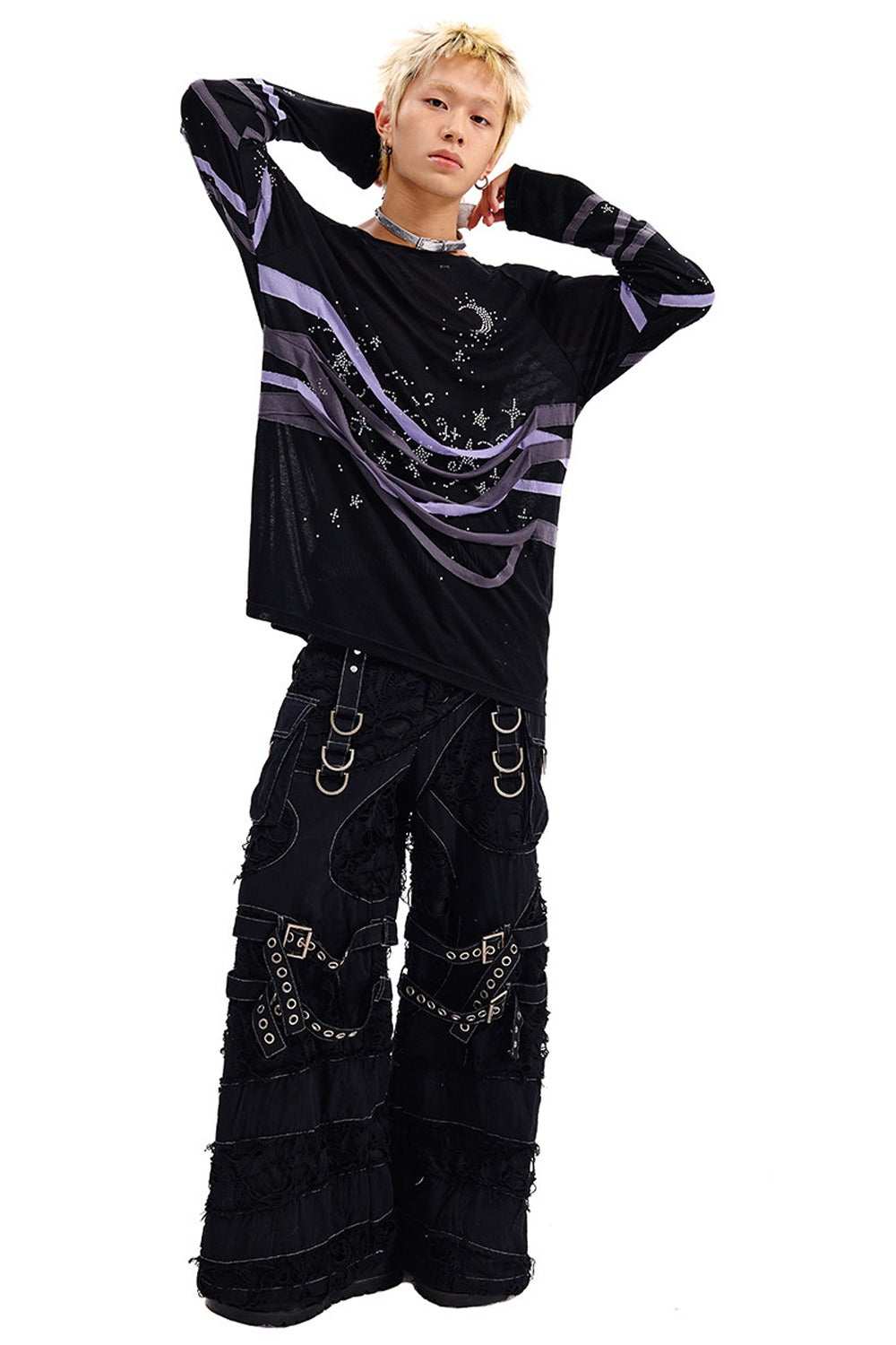 Starry Night Rhinestone Long-Sleeve T-Shirt