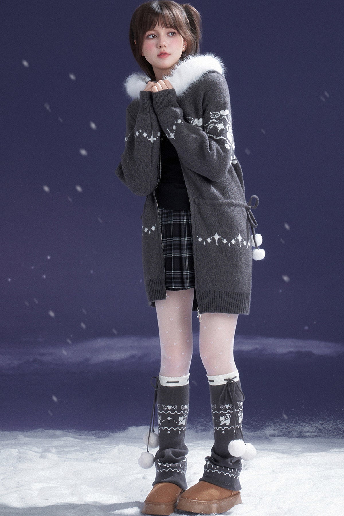 Katzenmantelkleid mit Fair-Isle-Jacquard