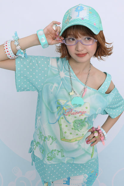 Mint Green Asymmetrical Shoulder T-Shirt