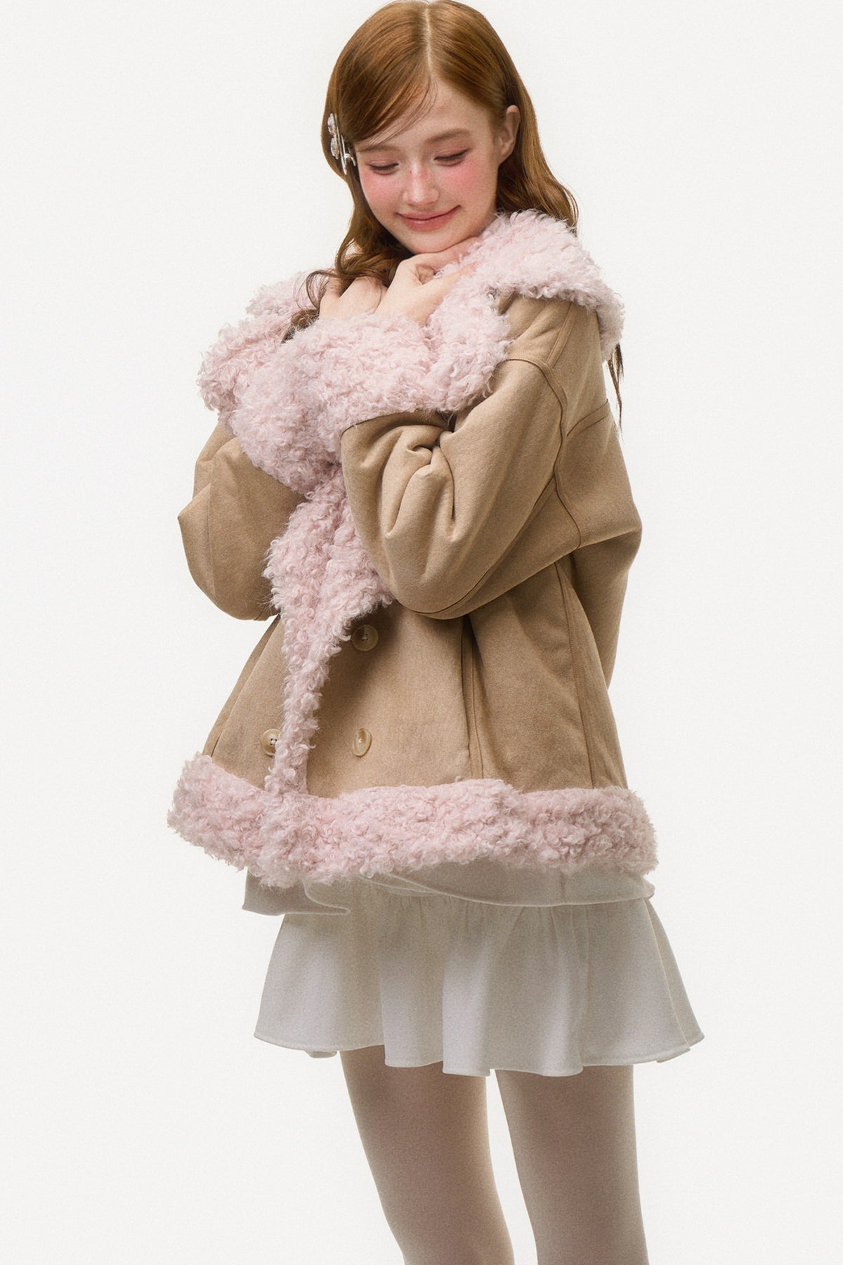 Pink Lamb Wool Patchwork Suede Jacket