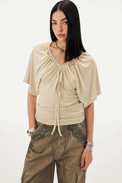 Beaded V Neck Batwing Blouse