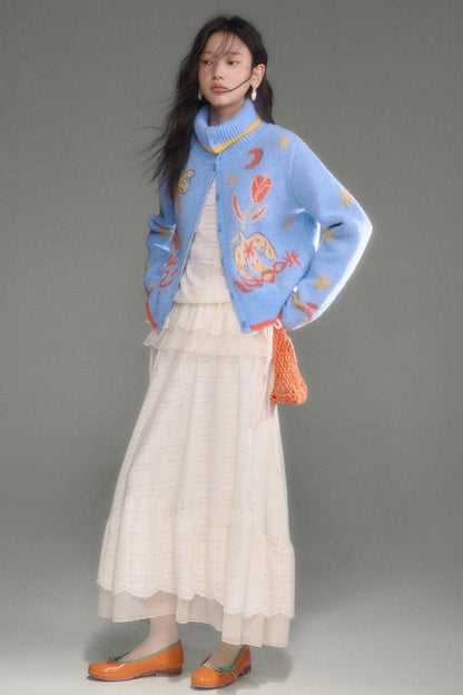 Plaid Lace Long Sleeve T-Shirt Skirt Set-Up