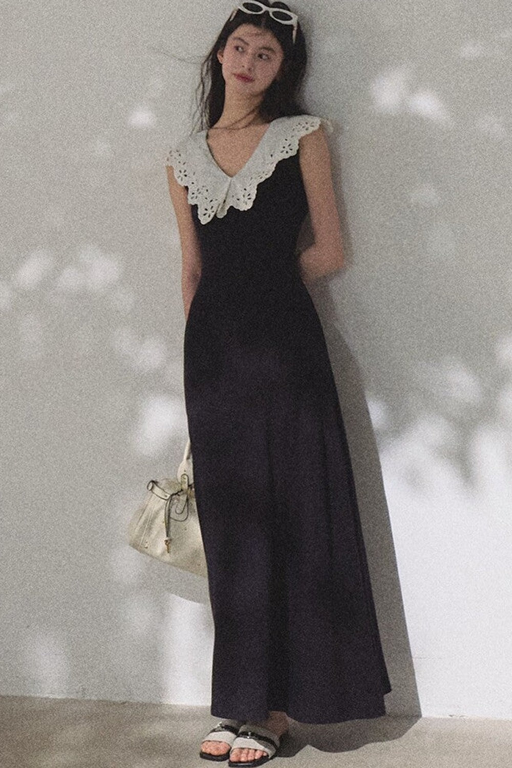 Robe en coton sans manches dos nu à ombre d’arbre