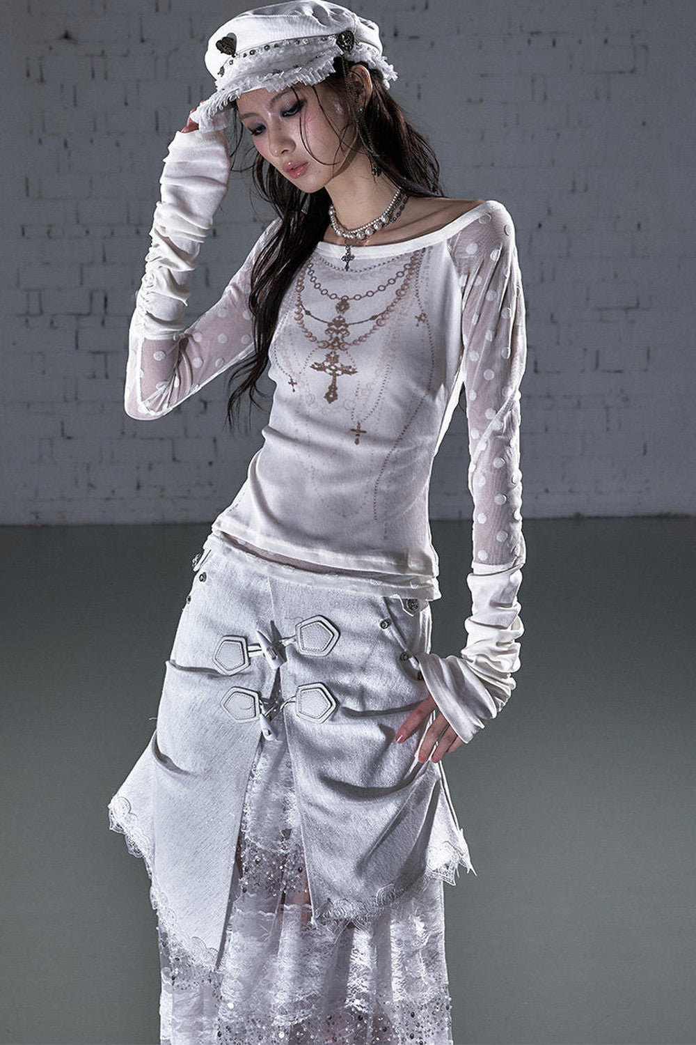 Baroque Flocked Wing Embroidered Blouse