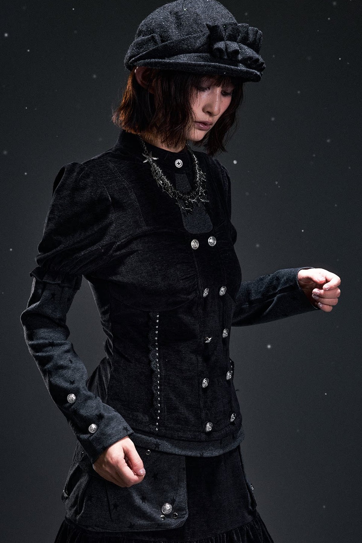 Double-Breasted Light Corduroy Patchwork Top