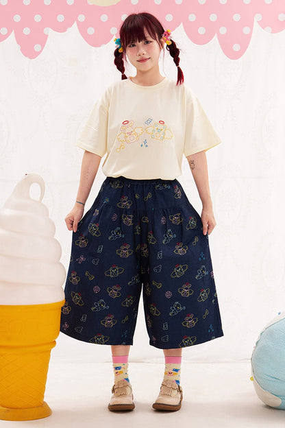Animal Angel Heavy Embroidery Capri Pants