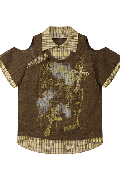 Kurzärmeliges Polotop mit hellem Asia-Print