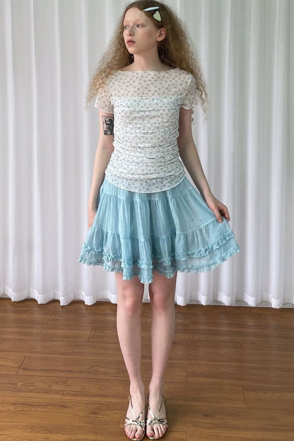 Light Blue Floral Mesh Top