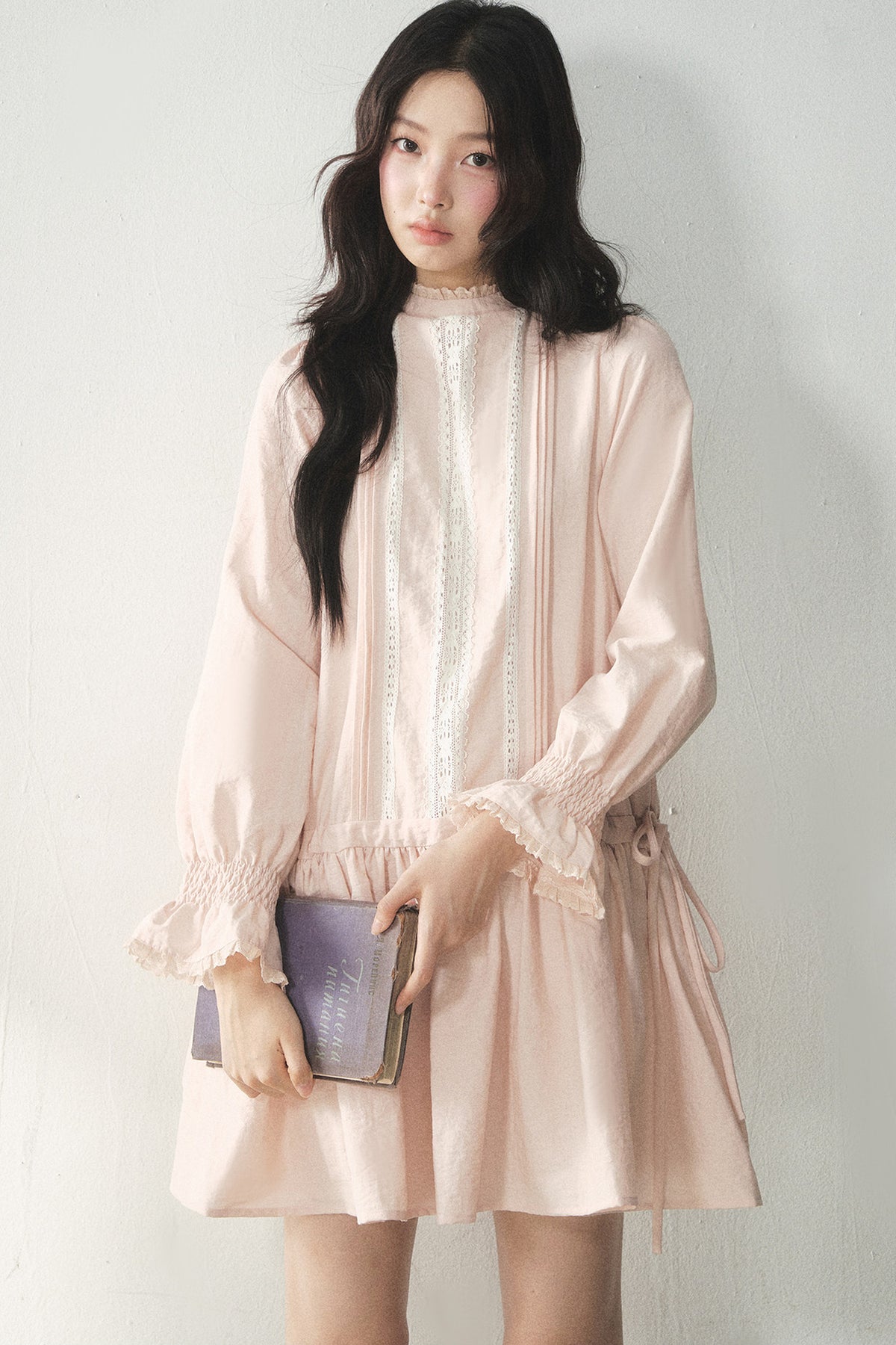 Lace High Collar Ruffle Dress