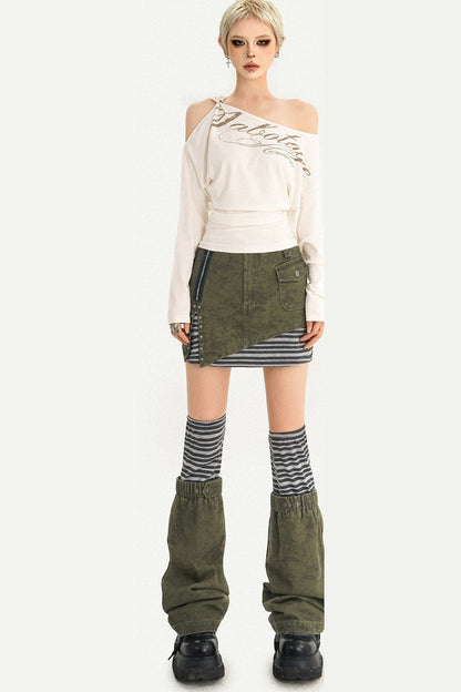 Off-Shoulder Letter Print Long-Sleeve T-Shirt