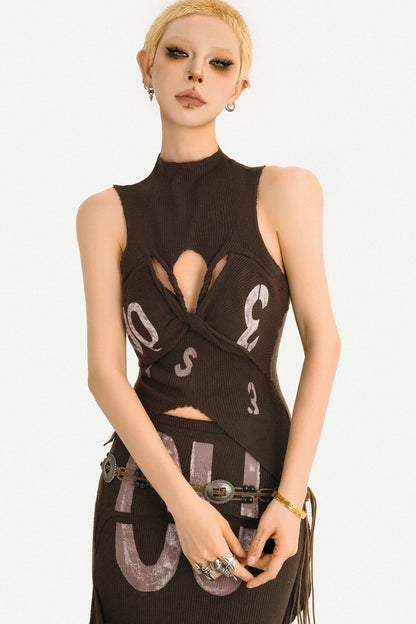 90s Cutout Knit Vest and Skirt Set-Up