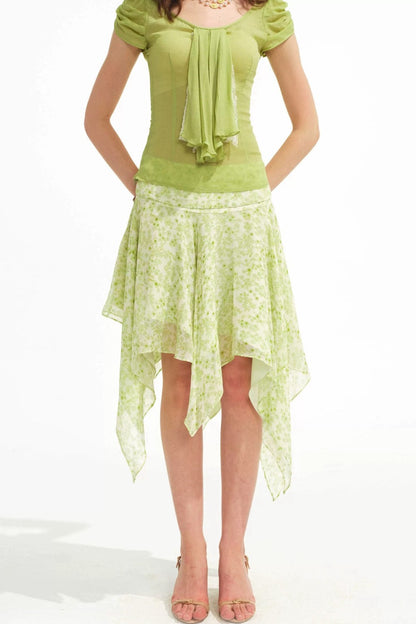 Retro Floral Ruffle Top Skirt Set-Up
