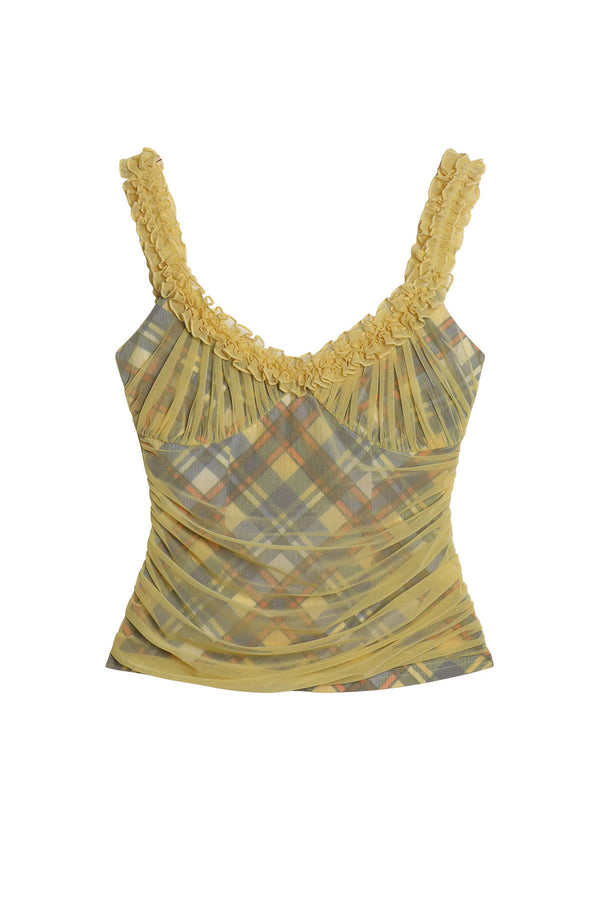 Mesh Plaid Pleated Vest