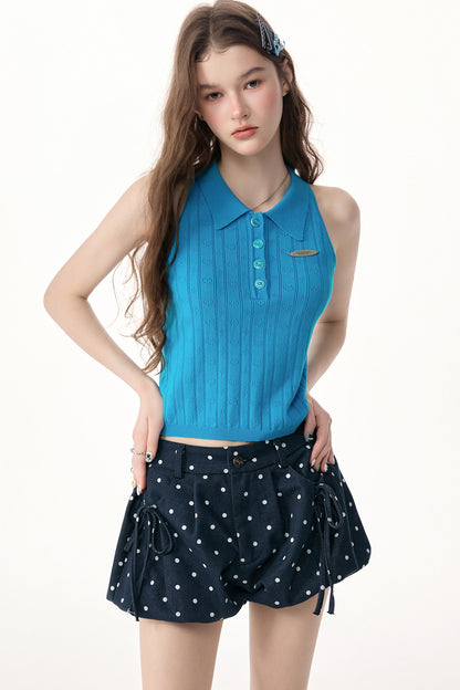 Sea Salt Blue Knit Polo Top