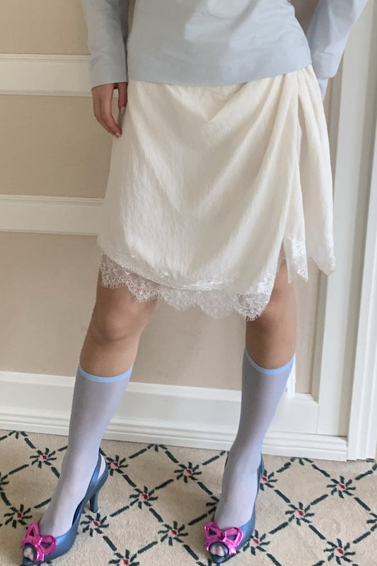 Asymmetrical Pleated A-Line Lace Trim Skirt