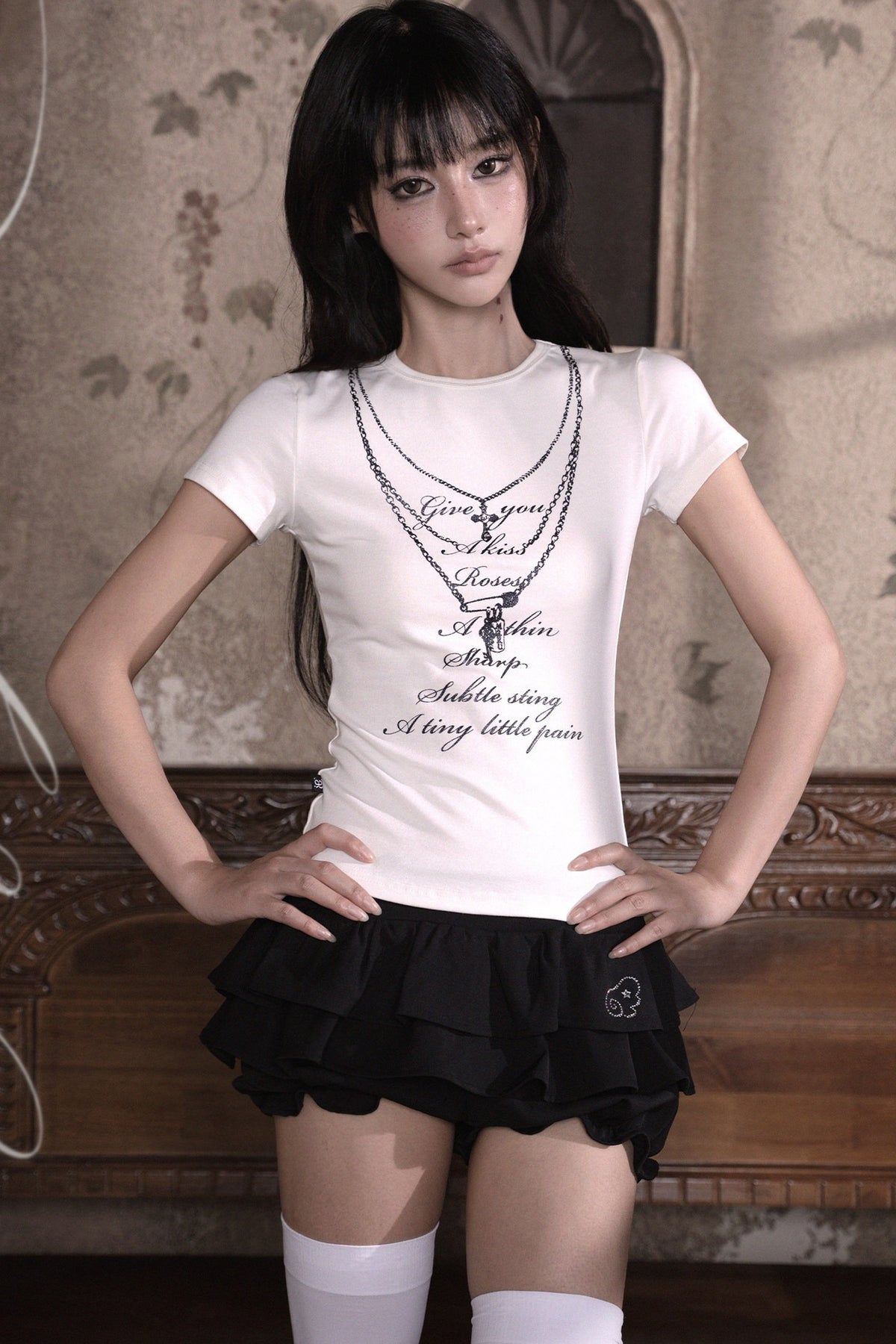 Silver Glitter Chain Print T-Shirt