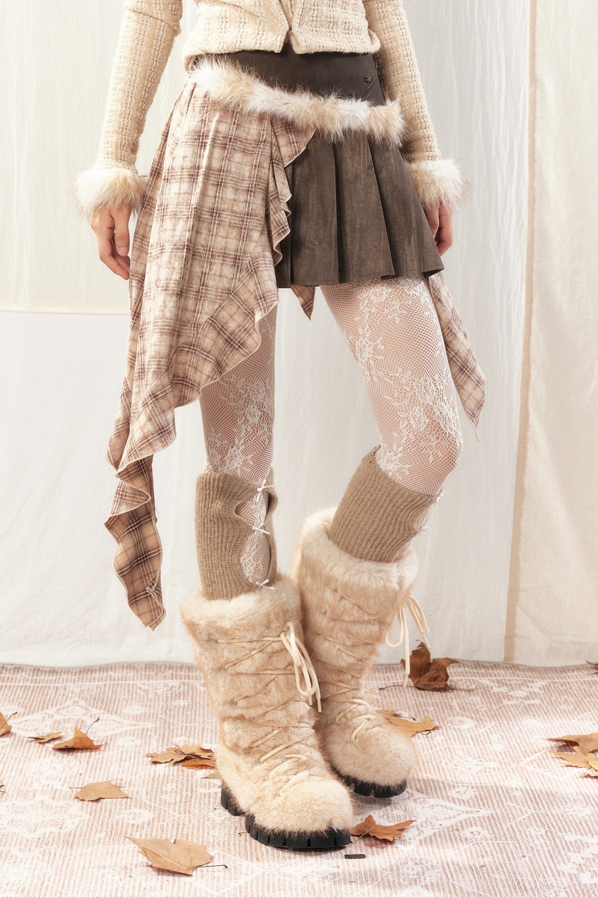 Women's Irregular Plaid Patchwork Trailing Skirt