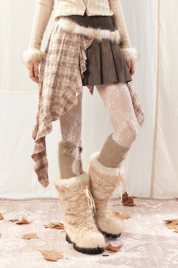 Women's Irregular Plaid Patchwork Trailing Skirt