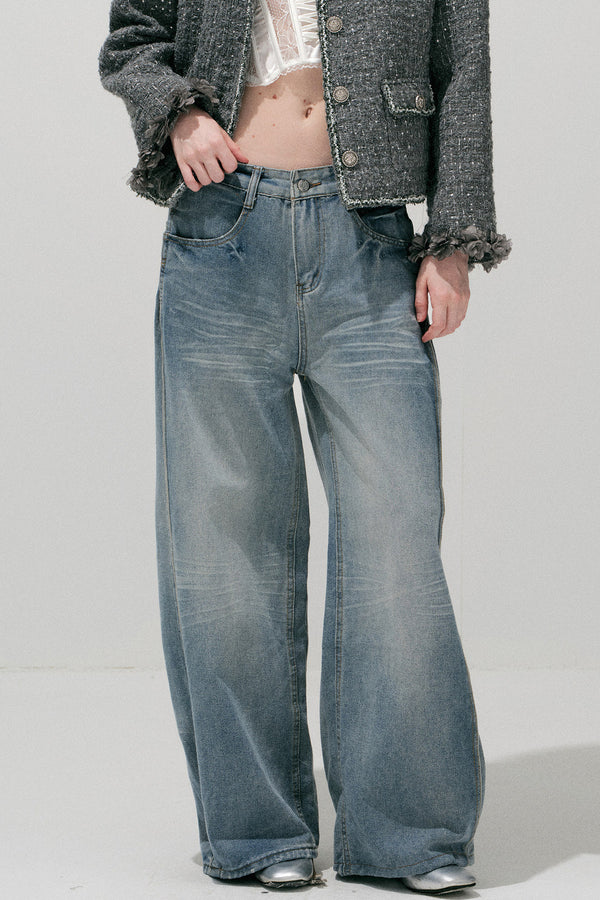 Light Blue Washed Wide-Leg Jeans