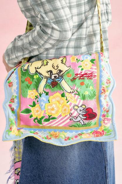 Yellow Plaid Cat Handkerchief Crossbody Bag