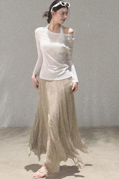 Printed Lyocell Linen Long Sleeve Top