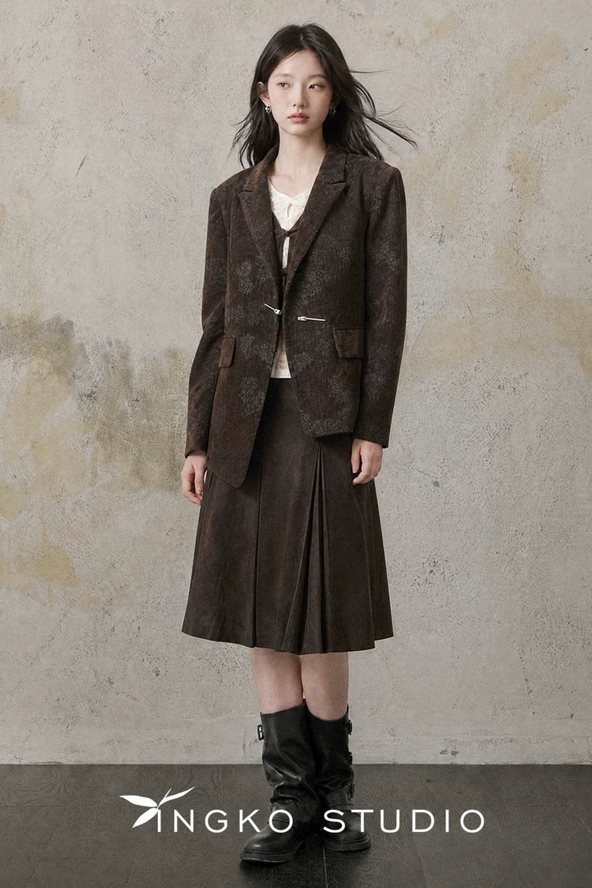 Retro Suede Pleated Skirt
