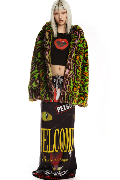 Leopard Print Fur Hooded Jacket