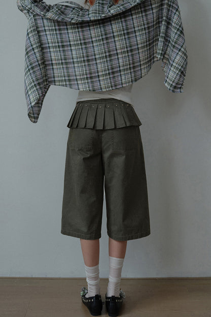 Pantaloni cropped a vita alta con orlo plissettato staccabile