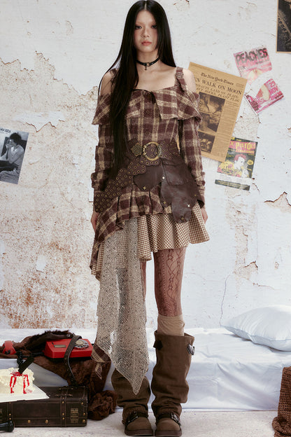 Off-Shoulder Plaid Ruffle Dress