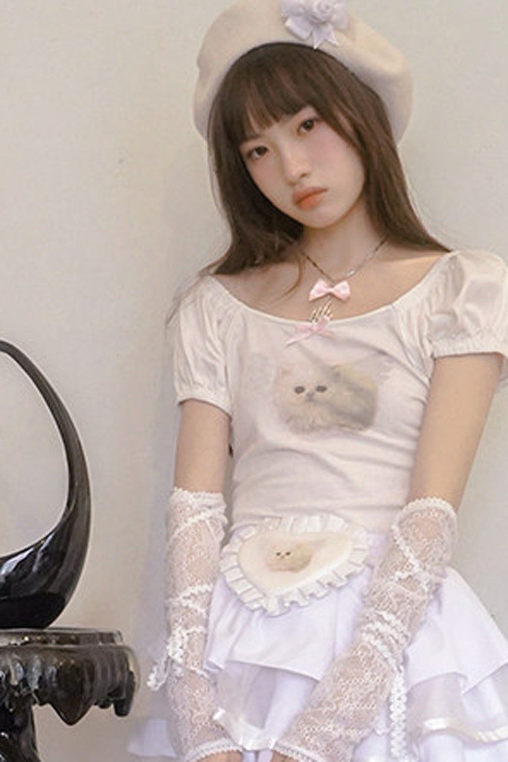 Cat Bunny Bow Short Sleeve T-shirt