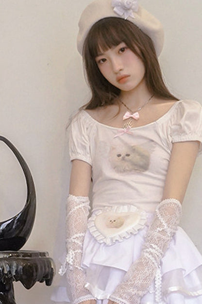 Cat Bunny Bow Short Sleeve T-shirt
